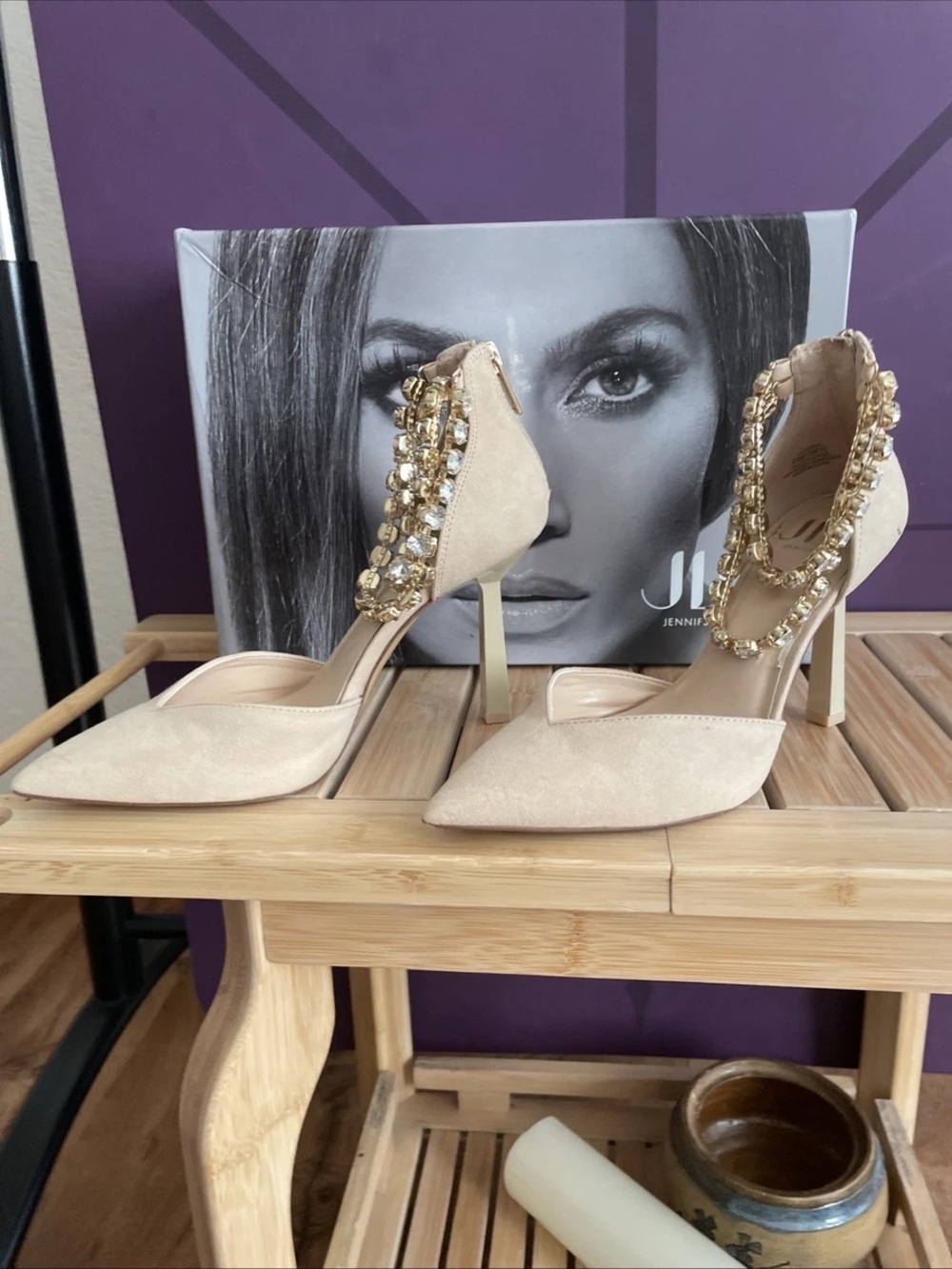 Embellished Nude Pointed-Toe Stiletto Heels